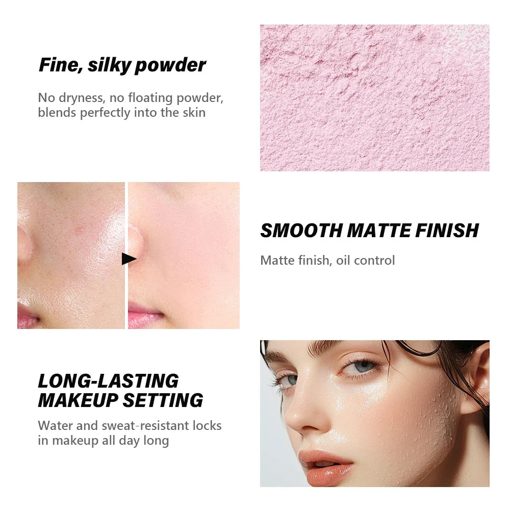 Blushimmer loose baking and setting powder for long-lasting oil control, matte finish, waterproof, natural face makeup.