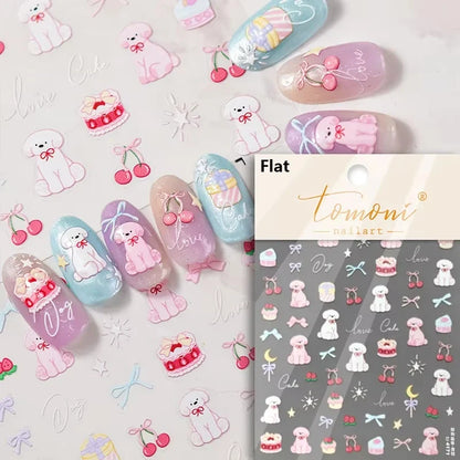 Brown 5D Japanese Kawaii bear nail art stickers by Blushimmer, self-adhesive cartoon animal decals for DIY nail decoration.