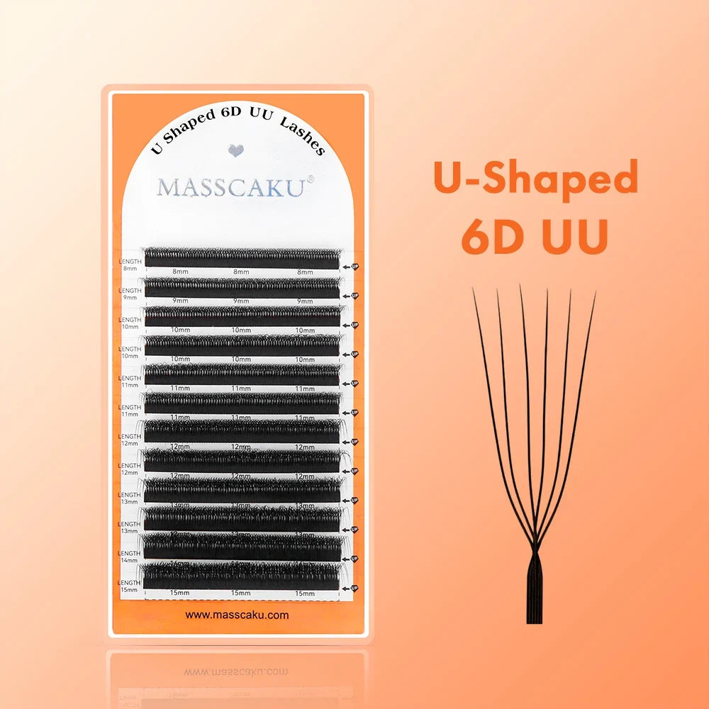 Blushimmer MASSCAKU U-shaped 3D 4D 5D eyelash extensions with C and D curls, natural mink false lashes, pre-made fan volume lashes