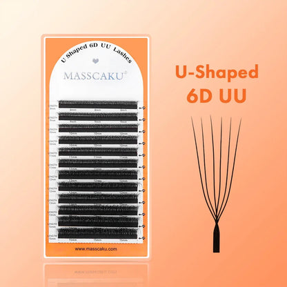 Blushimmer MASSCAKU U-shaped 3D 4D 5D eyelash extensions with C and D curls, natural mink false lashes, pre-made fan volume lashes