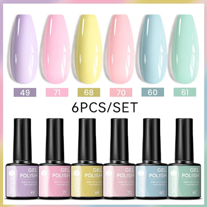 Blushimmer UR Sugar 7ml all-season gel nail polish set with nude, pink, red, and glitter shades for semi-permanent manicures.