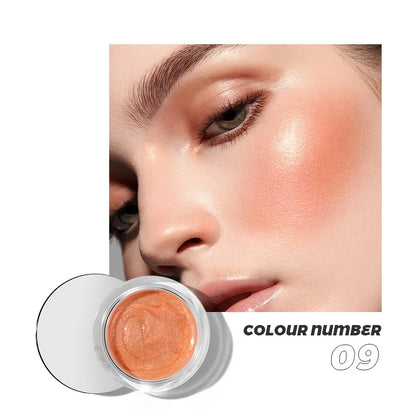 Blushimmer liquid highlighter in 9 colors, waterproof, multi-use for cheeks, eyes, face, lips, and body, fade-resistant makeup product.