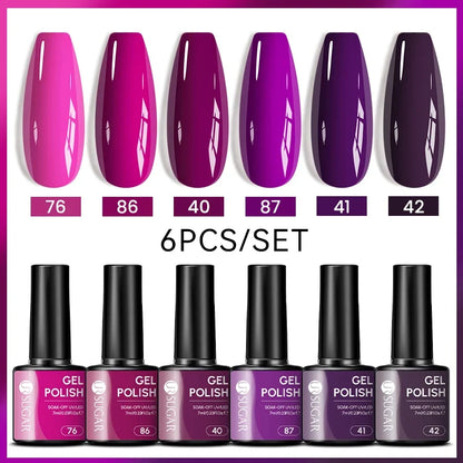 Blushimmer UR SUGAR 7ml gel nail polish set with nude pink, red, glitter shades, suited for semi-permanent UV gel manicures.