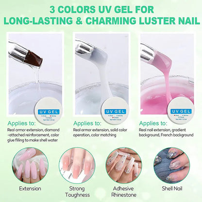 Blushimmer acrylic nail kit with acrylic powder, liquid, UV lamp, and gel nail supplies for DIY gel nails and manicures.