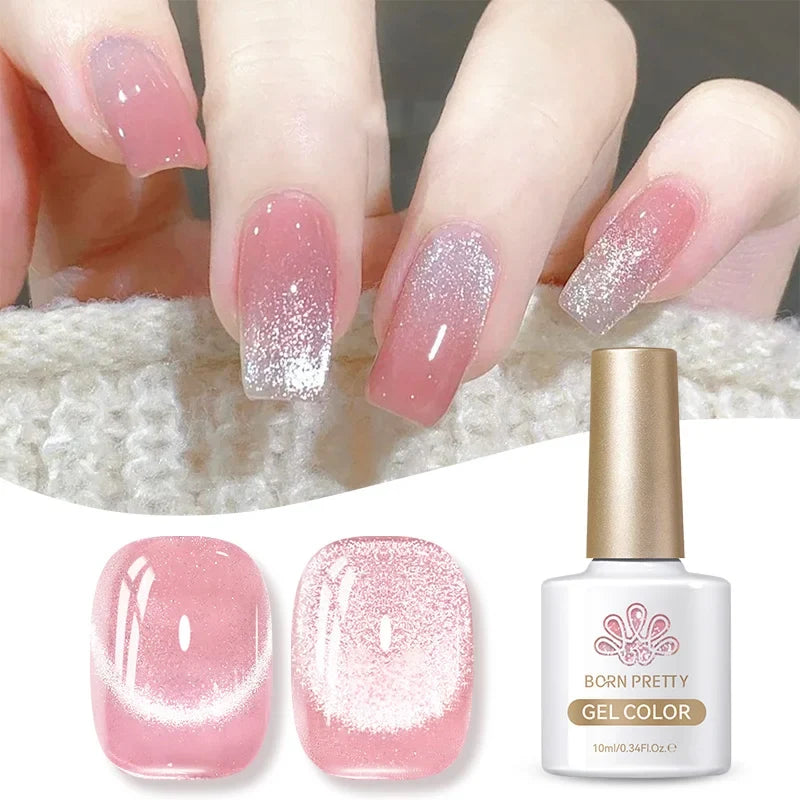 Blushimmer Born Pretty 10ml purple grape cat magnetic gel nail polish with fruit-inspired design and glass bead accents.