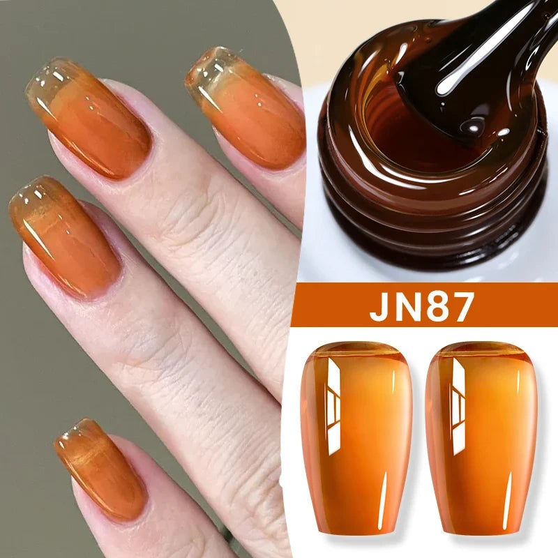 Blushimmer Born Pretty Jelly Nude Gel Nail Polish in light pink peach, translucent color, 10ml UV cure gel for nail art at home.
