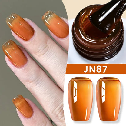 Blushimmer Born Pretty Jelly Nude Gel Nail Polish in light pink peach, translucent color, 10ml UV cure gel for nail art at home.