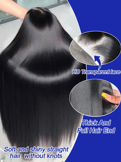 Selvanelle 40-inch bone straight human hair wig with 13x4 lace, Brazilian full lace frontal, 300% density for women.