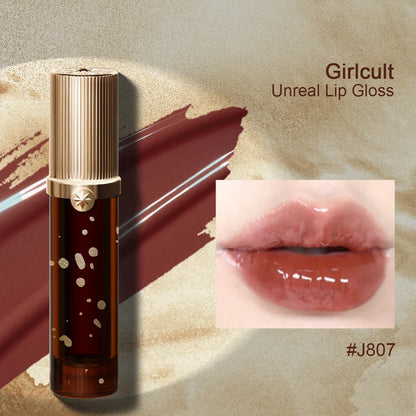 Girlcult Unreal Lip Gloss by Blushimmer featuring high-shine, water gloss with plumping effect, non-sticky, ideal for a glossy holiday look.