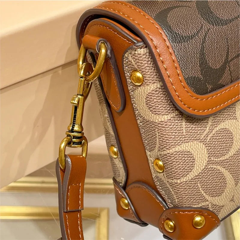 OBA women's crossbody box bag satchel with flap pocket, stylish shoulder handbag in black leather with adjustable strap.