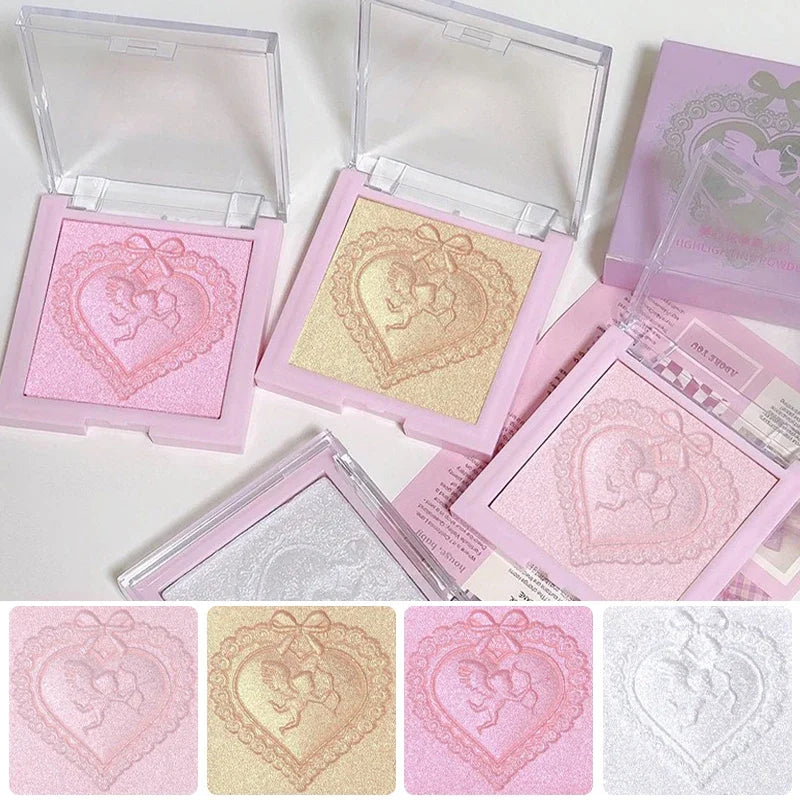 Blushimmer Love Angel high gloss powder makeup palette featuring peach fairy highlighter, bronzer, and contour for glowing skin