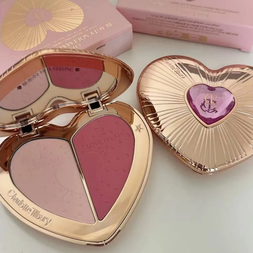 Blushimmer two-tone heart-shaped blush compact with natural pink and blush shades, 13g, smooth finish, perfect for a radiant look.