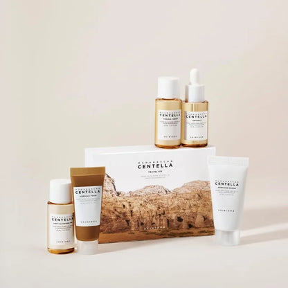 Skincare mini travel kit with toner, ampoule, soothing cream, cleansing oil, and foam from SKIN1004 Madagascar Centella by Blushimmer