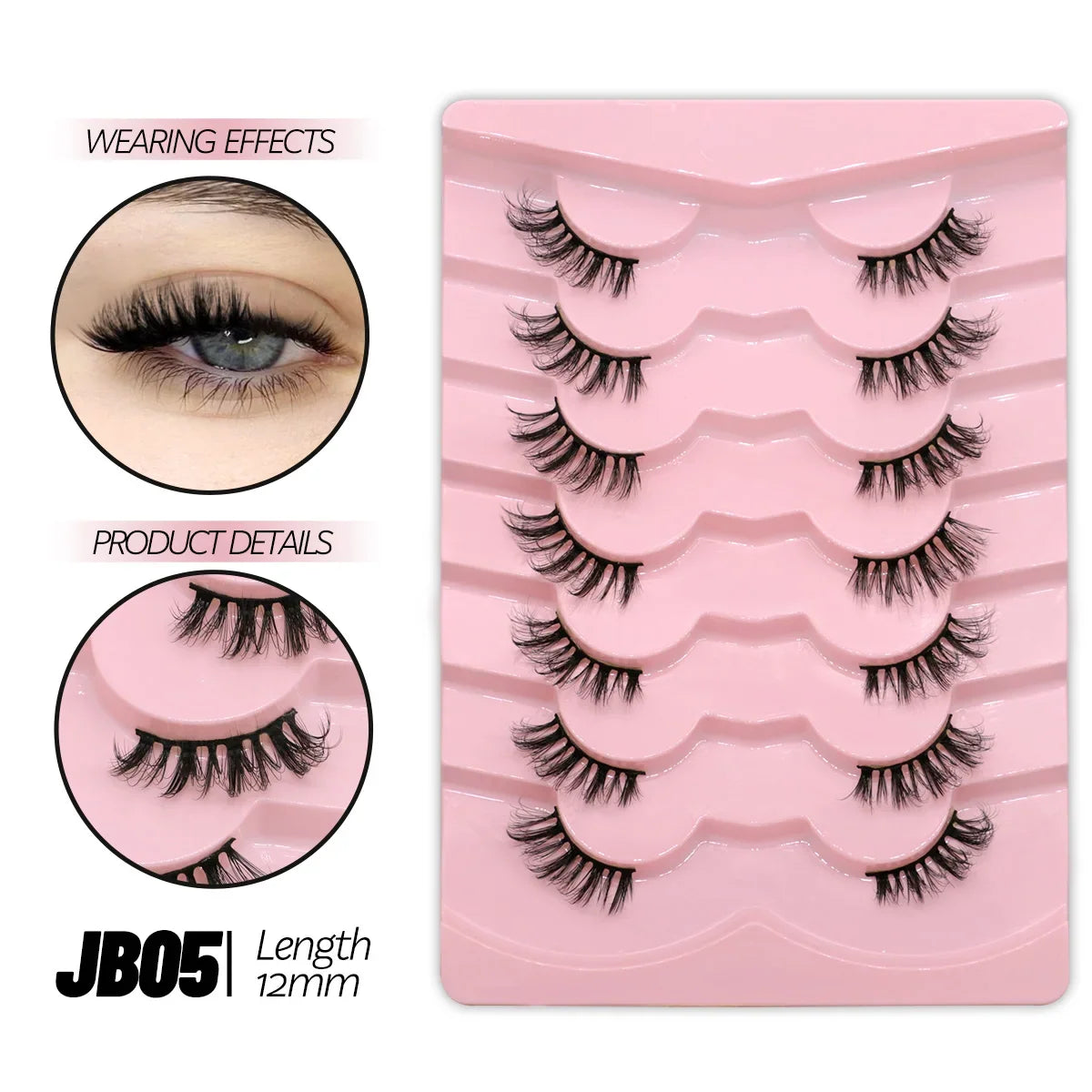 Blushimmer Groinneya half lashes with soft, natural look faux mink, wispy design, clear band for lightweight eyelash extension.