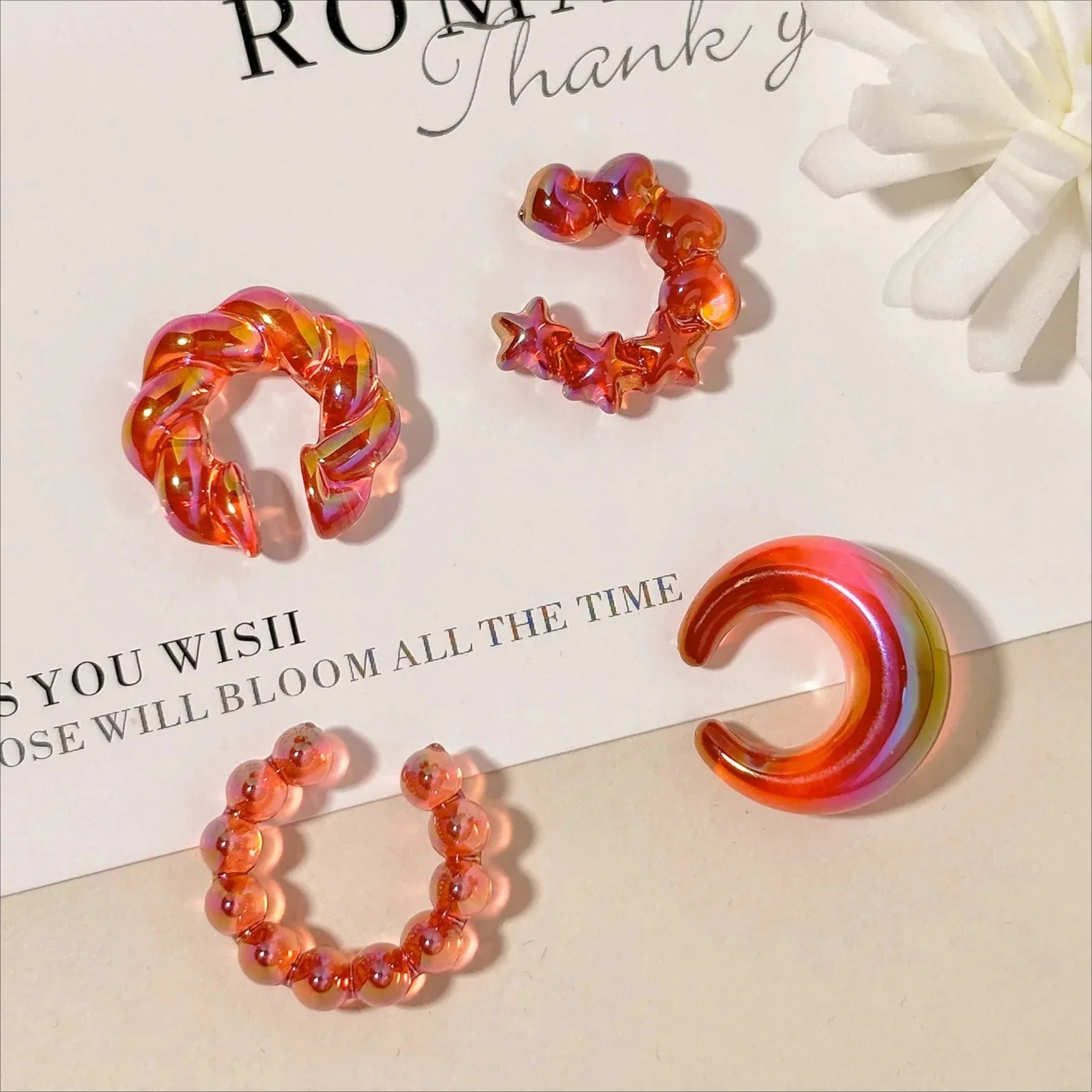 4PCS C-ring No Ear Hole Clip Earrings Ear Bone Clips Transparent Colorful Dopamine Simple High-end Earring Set Jewelry Wholesale