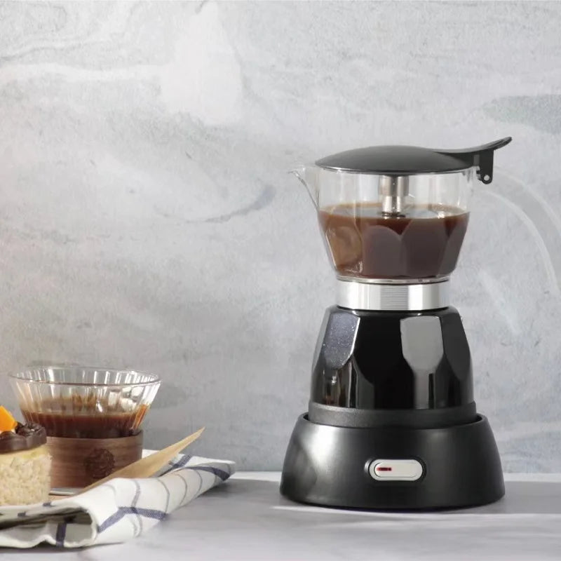 110V/220V Electric Coffee Maker Portable 150ml 3 Cups Aluminum Mocha Pot Electric Italian Coffee Maker Percolator for Home Red