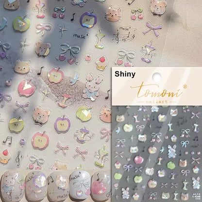 Brown 5D Japanese Kawaii bear nail art sticker by Blushimmer, self-adhesive cartoon animal decal for DIY nail decoration.