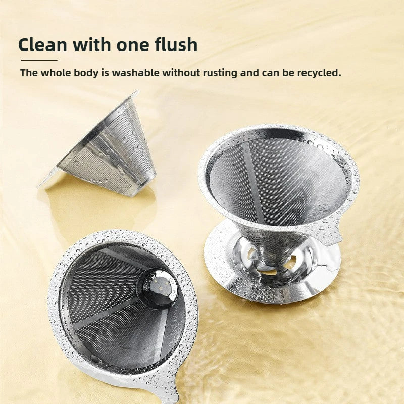 Pour Over Coffee Dripper,Metal Paperless Reusable Coffee Filter,Double Mesh Stainless Steel Cone Filter for Single Cup Brew