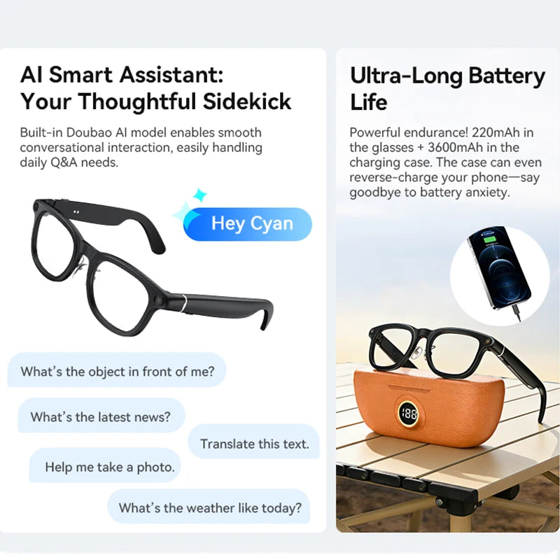 2026 New Smart Glasses+3600mAh Charging Case 800W HD Camera EIS Anti-shake Shooting AI Voice Assistant Fashionable Smart Glasses