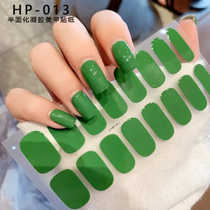 Blushimmer 16Tips glitter semi-cured gel UV stickers with 3D French gradient design and shiny glitter powder for nail art.