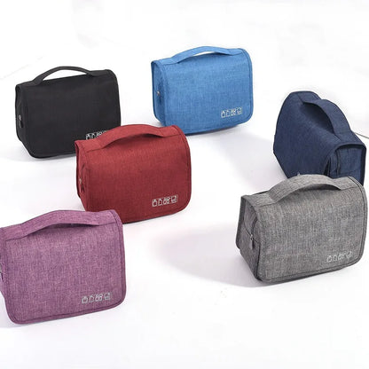 Blushimmer waterproof women makeup bag and toiletries organizer with hanging design, ideal for travel and bathroom storage.