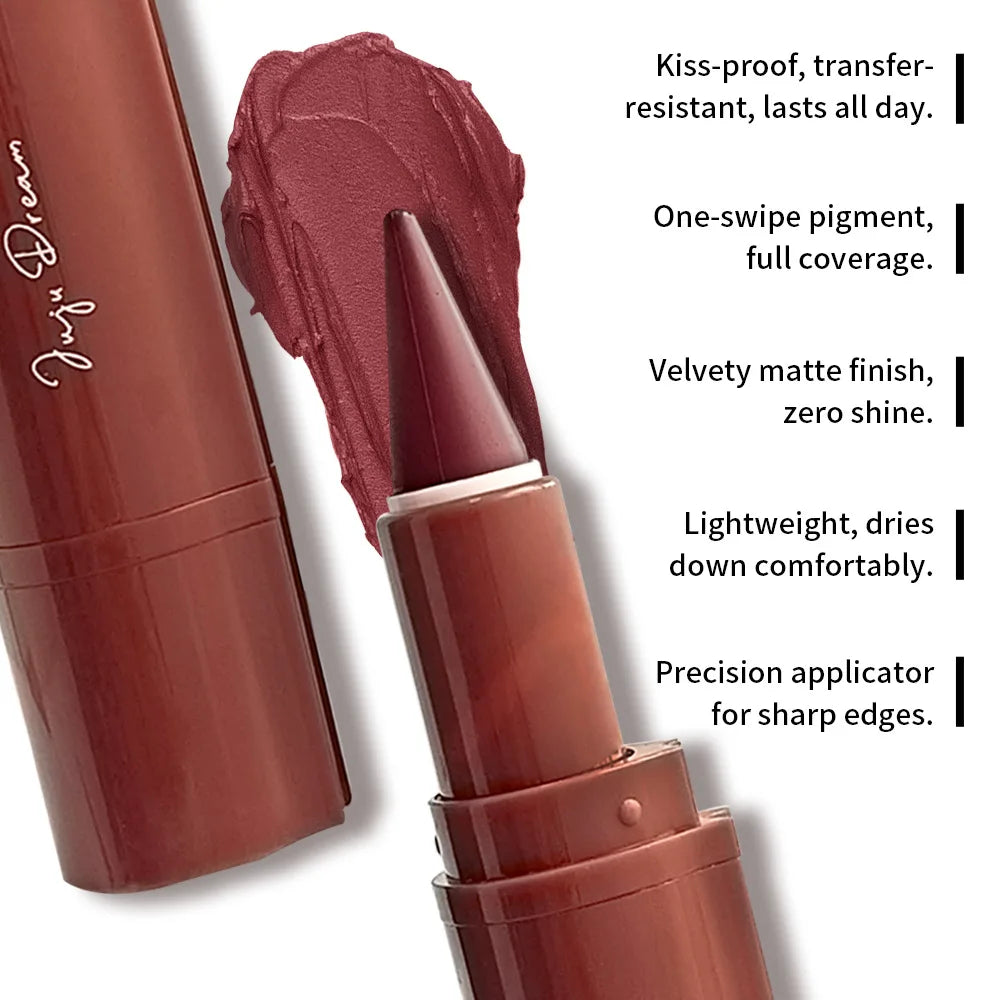 Blushimmer tapered gradient lip liner crayon in matte black brown, waterproof, non-sticky, contouring velvet lip makeup.