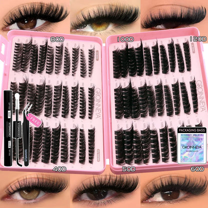 Blushimmer GROINNEYA Lash Clusters Kit with wispy eyelash clusters, lash bond, and seal for DIY eyelash extensions at home.