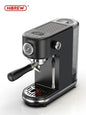 HiBREW 20 Bar semi-automatic espresso coffee machine with temperature control, compact design, and steam wand for cappuccinos.
