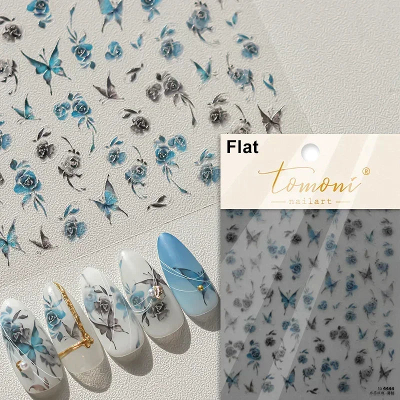 Shiny jelly butterfly 5D nail art sticker with rhinestones and insect design for DIY manicure decoration by Blushimmer