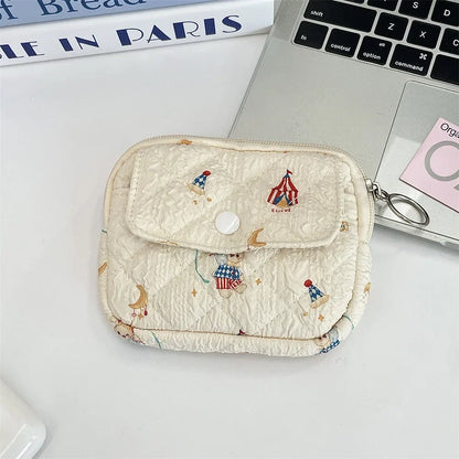 Blushimmer cute cartoon travel cosmetic bag with lipstick, earphone, card compartments, portable makeup organizer for women