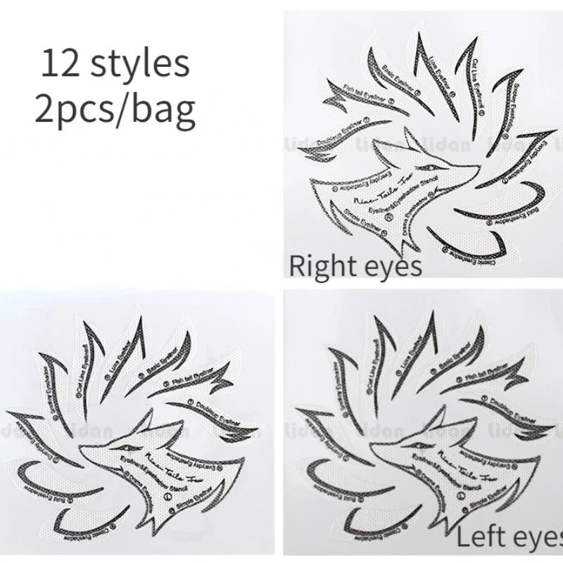 Set of two Blushimmer professional eye makeup stencils for winged cat eyeliner and stamping, featuring easy-to-use eyeliner templates.