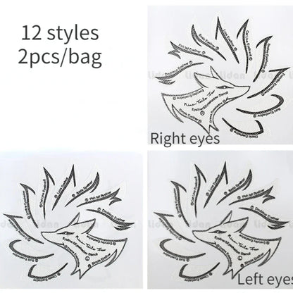 Set of two Blushimmer professional eye makeup stencils for winged cat eyeliner and stamping, featuring easy-to-use eyeliner templates.