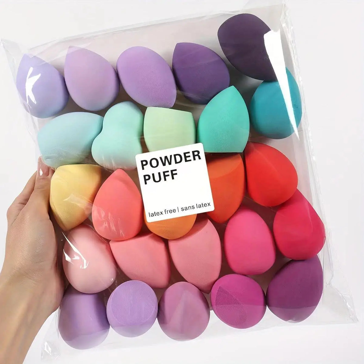 Blushimmer 7 or 18-piece makeup sponge set with dual-use liquid and powder applicators, including makeup eggs and puffs.