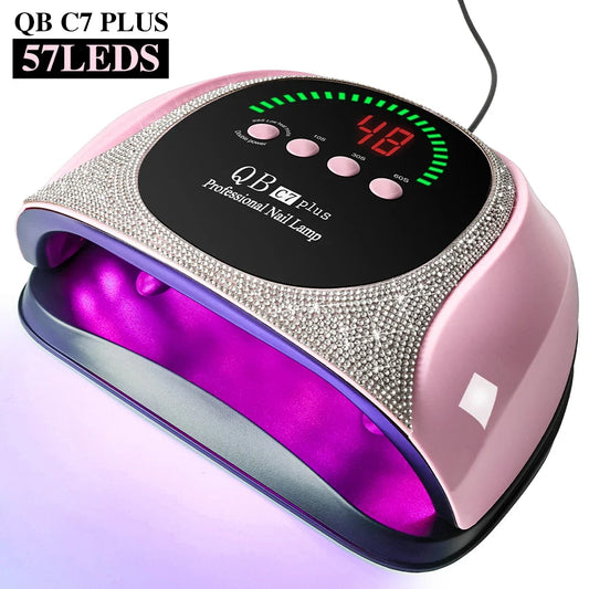 Blushimmer professional UV/LED nail lamp with 57 LEDs, LCD display, quick-dry gel polish curing light for manicures and acrylic nails.