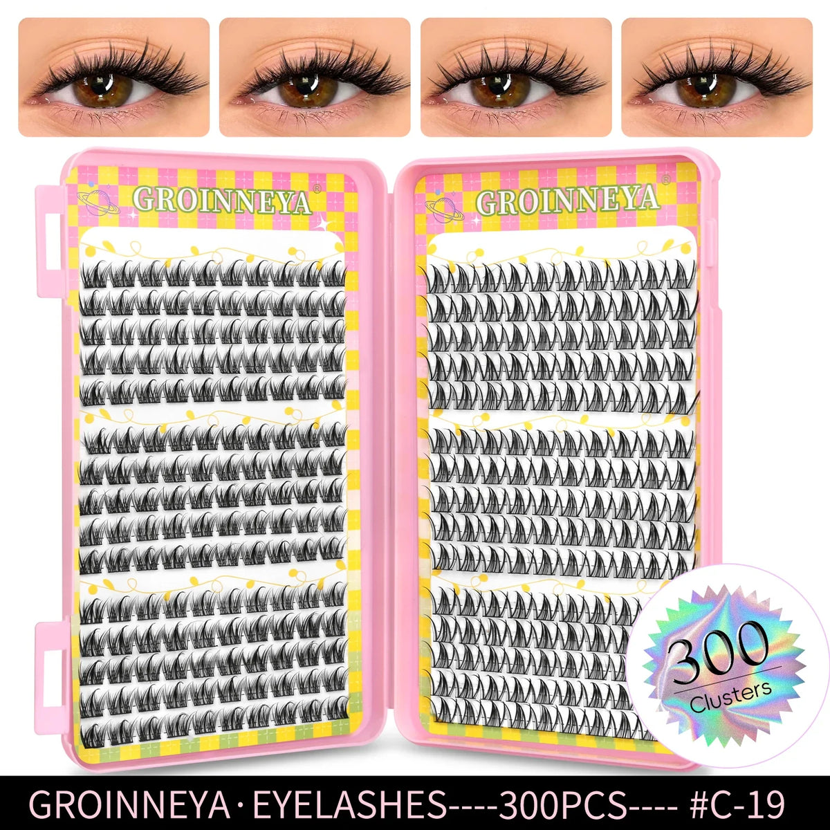 Blushimmer GROINNEYA eyelash clusters, 320 pcs natural volume extensions with mixed tray lashes for eyelash extension application