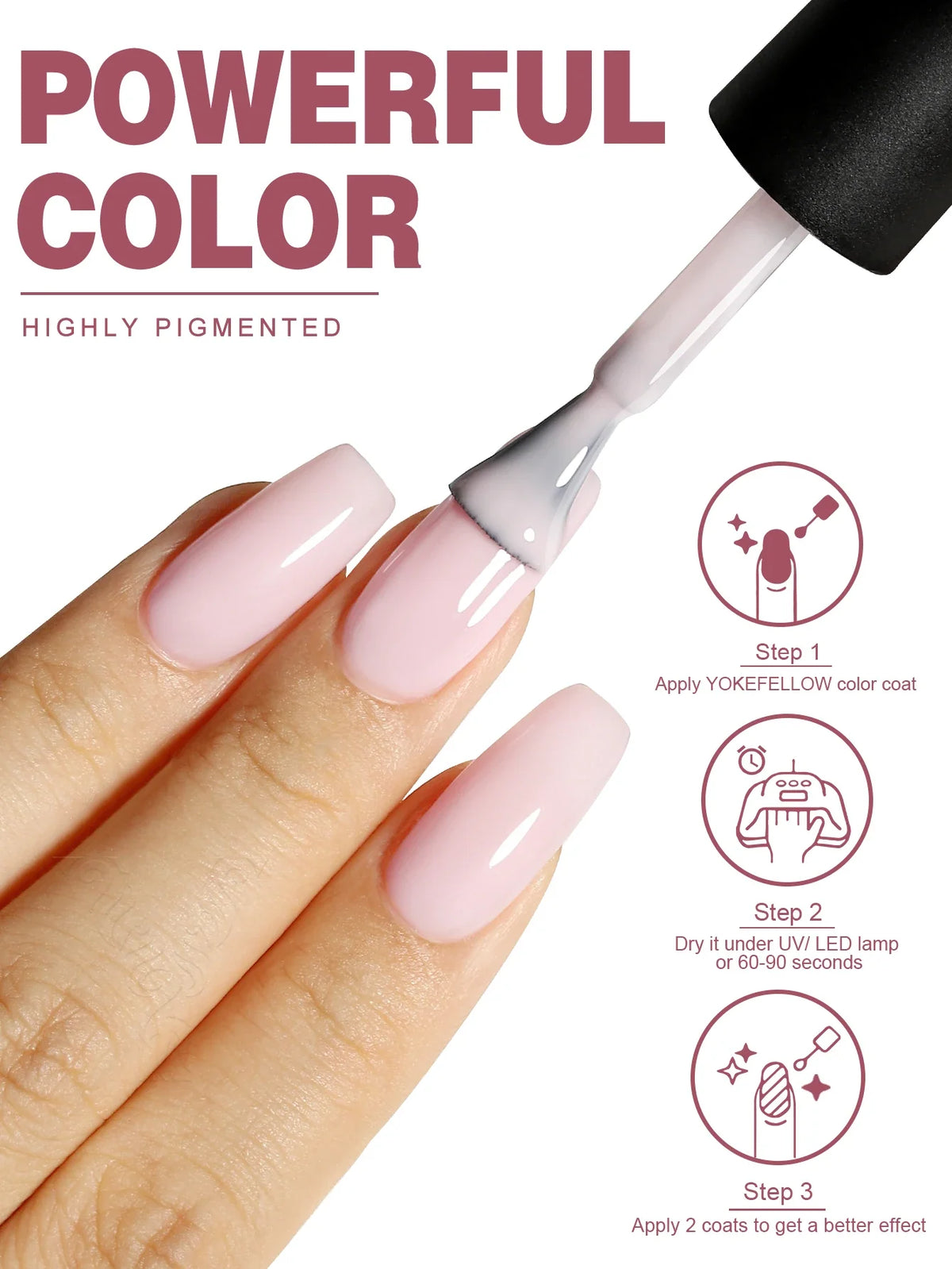 Blushimmer YOKEFELLOW 10ml translucent pink gel nail polish with glossy finish, soak-off UV gel for long-lasting manicures