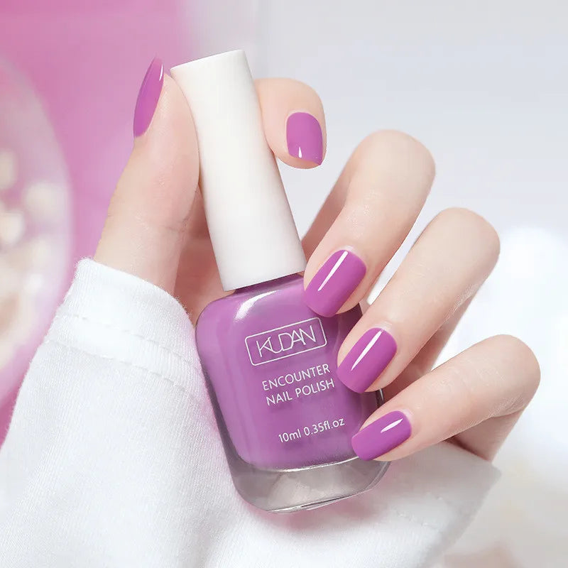 Blushimmer 10ml water-based nail polish in vibrant colors, showing a semi-permanent, quick-dry, tearable manicure varnish with a smooth finish.