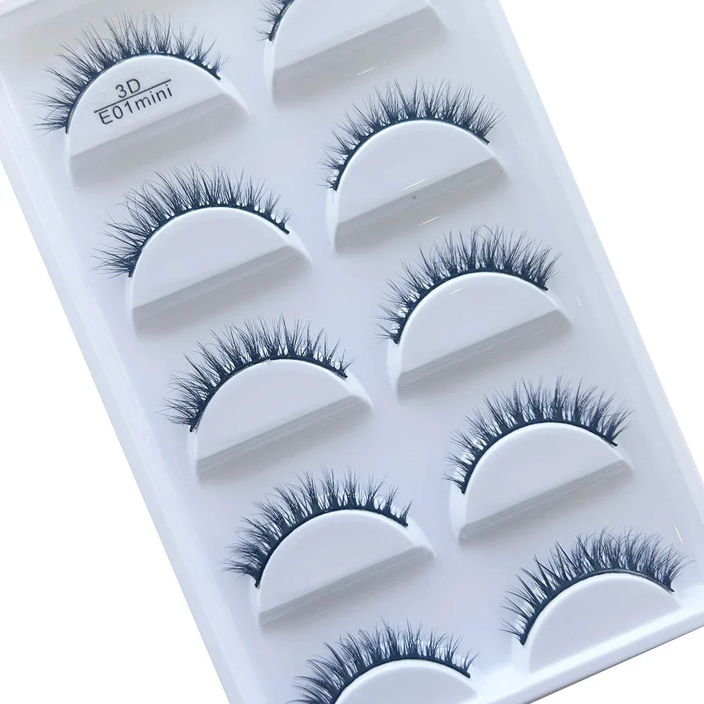 Set of 5 pairs of Blushimmer 3D mink false eyelashes for natural, full eye makeup look, shown on a makeup model.