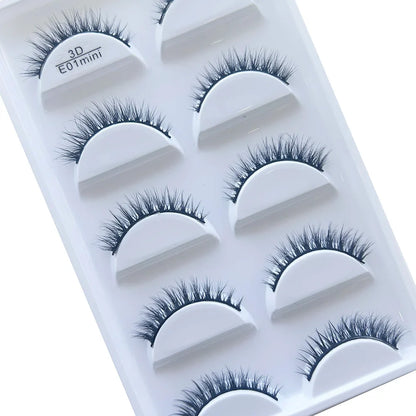 Set of 5 pairs of Blushimmer 3D mink false eyelashes for natural, full eye makeup look, shown on a makeup model.