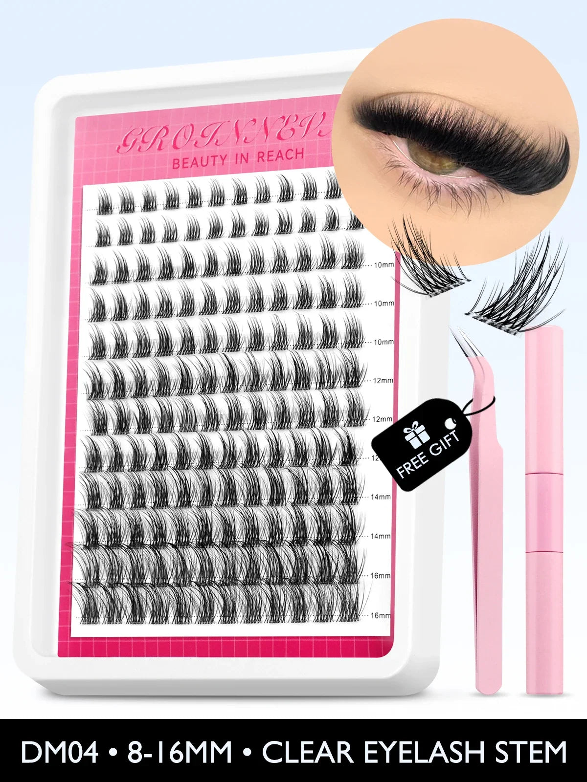Blushimmer Lash Clusters Kit with fluffy C curl individual lash extensions in 10-18mm, including lash bond and seal for DIY eyelash extension.