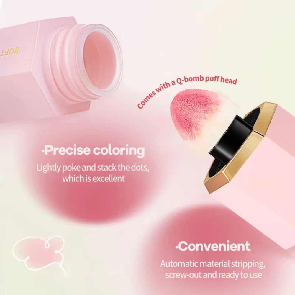 Blushimmer TVLV Velvet Liquid Blush with matte sponge head, natural brightening facial contour and tint makeup application.