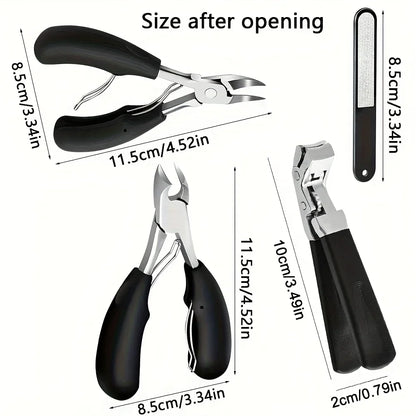 Blushimmer 4-piece set of thick nail and toe nail clippers for elderly with extra large wide mouth opening, stainless steel finish.