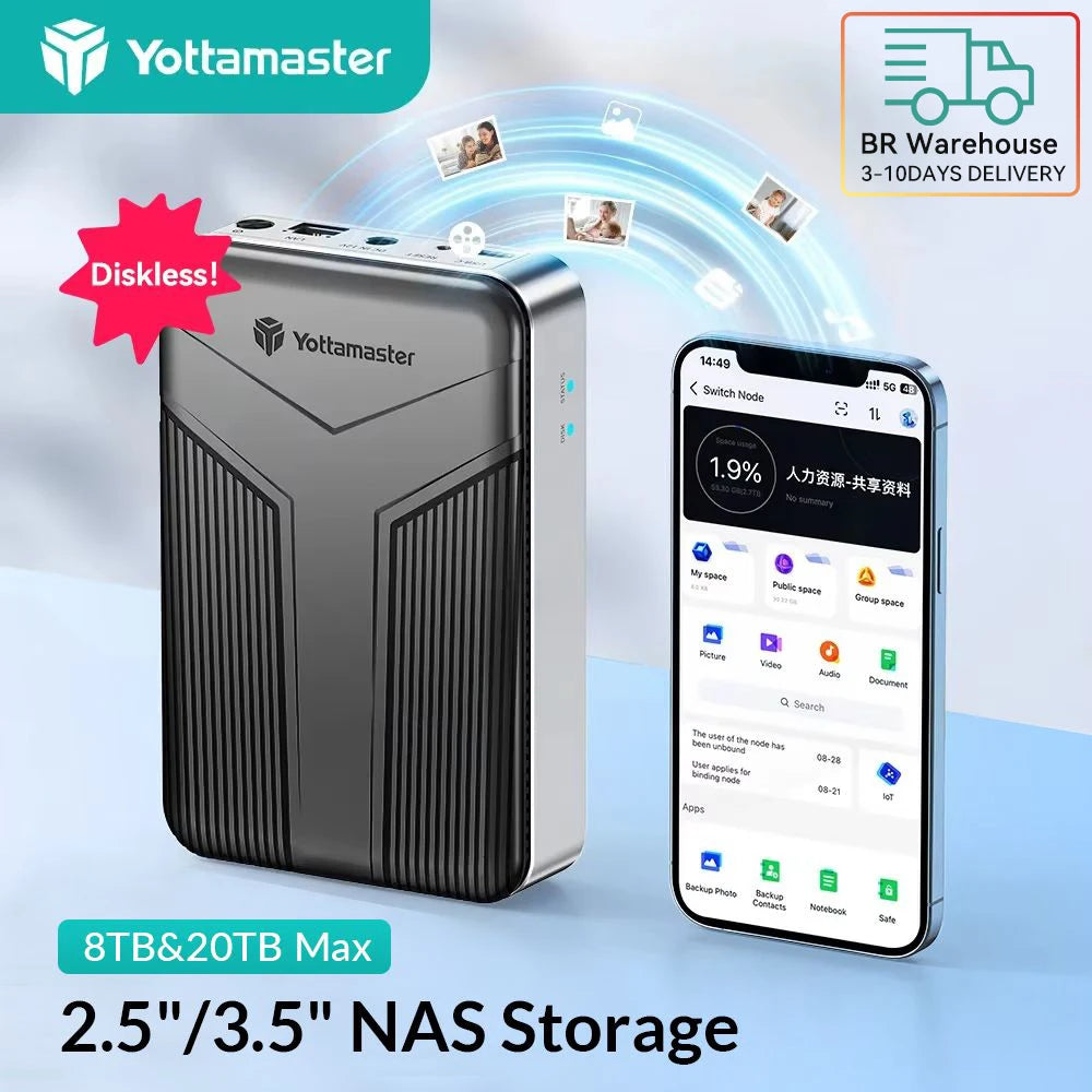 Yottamaster2.5"/ 3.5" SATA HDD NAS Network Private Cloud Storage Hard Drive Enclosure Cloud Storage with External HDD Enclosure