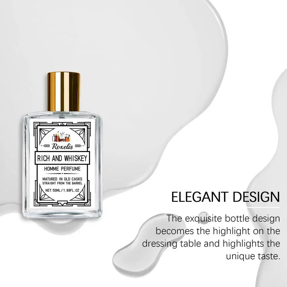 Men's perfume bottle from Blushimmer with Charming Whiskey scent, featuring elegant design and a refreshing, long-lasting fragrance.