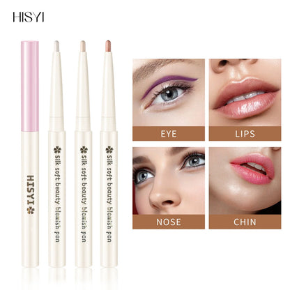 Blushimmer Hisyi 2-in-1 lying silkworm eyeliner and highlighter pen, featuring sleek black design with silver accents.
