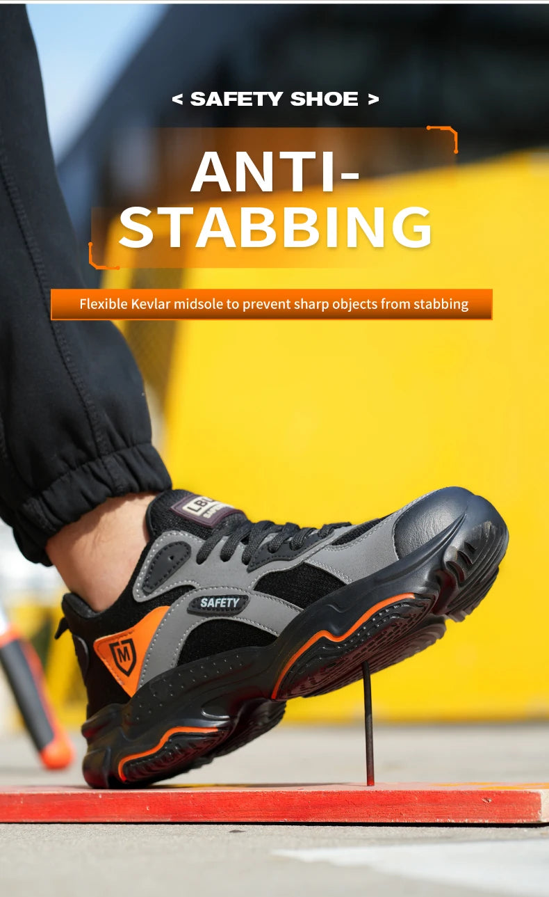 Slip On Safety Shoes Work Boots Steel Toe Men Non-Slip Lightweight Breathable Industrial Shoes Anti shock Protective Boots