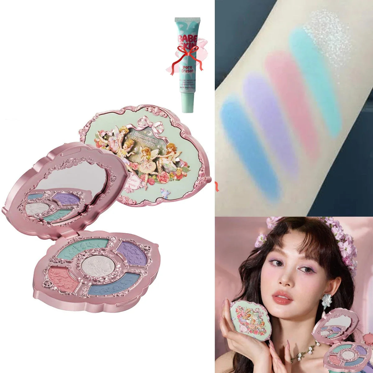 Blushimmer Flower Knows Chocolate Wonder-Shop 8-color eyeshadow palette with warm brown, gold, and neutral shades.