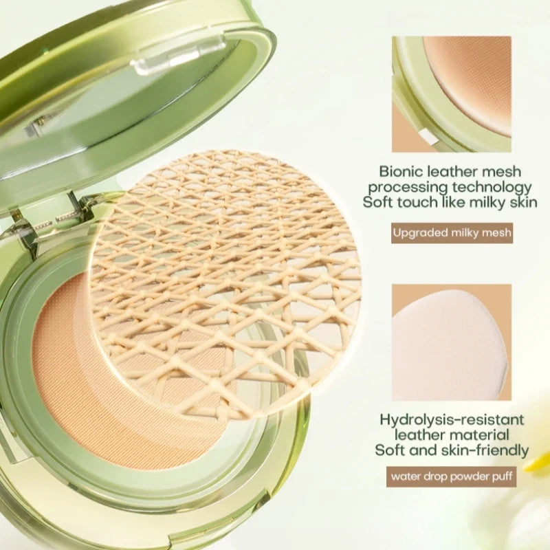 Blushimmer Mistine Air Cushion Foundation with natural dewy finish, moisturizing powdered cream for dry skin, 13gx2.