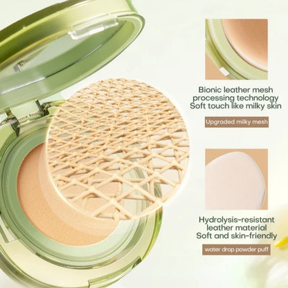 Blushimmer Mistine Air Cushion Foundation with natural dewy finish, moisturizing powdered cream for dry skin, 13gx2.