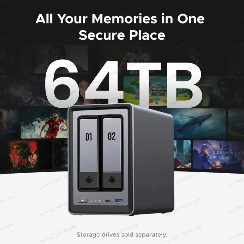 High quality-NASync DXP2800 2-Bay Desktop NAS,N100 Quad-core CPU, 8GB DDR5 RAM,Network Attached Storage (Diskless)-NEW